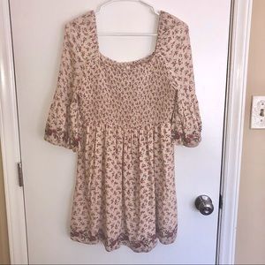 Xhilaration pink floral square neck shirred top bell sleeve flare dress